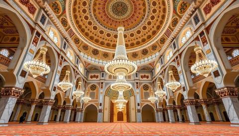 Grand mosque dome with chandeliers